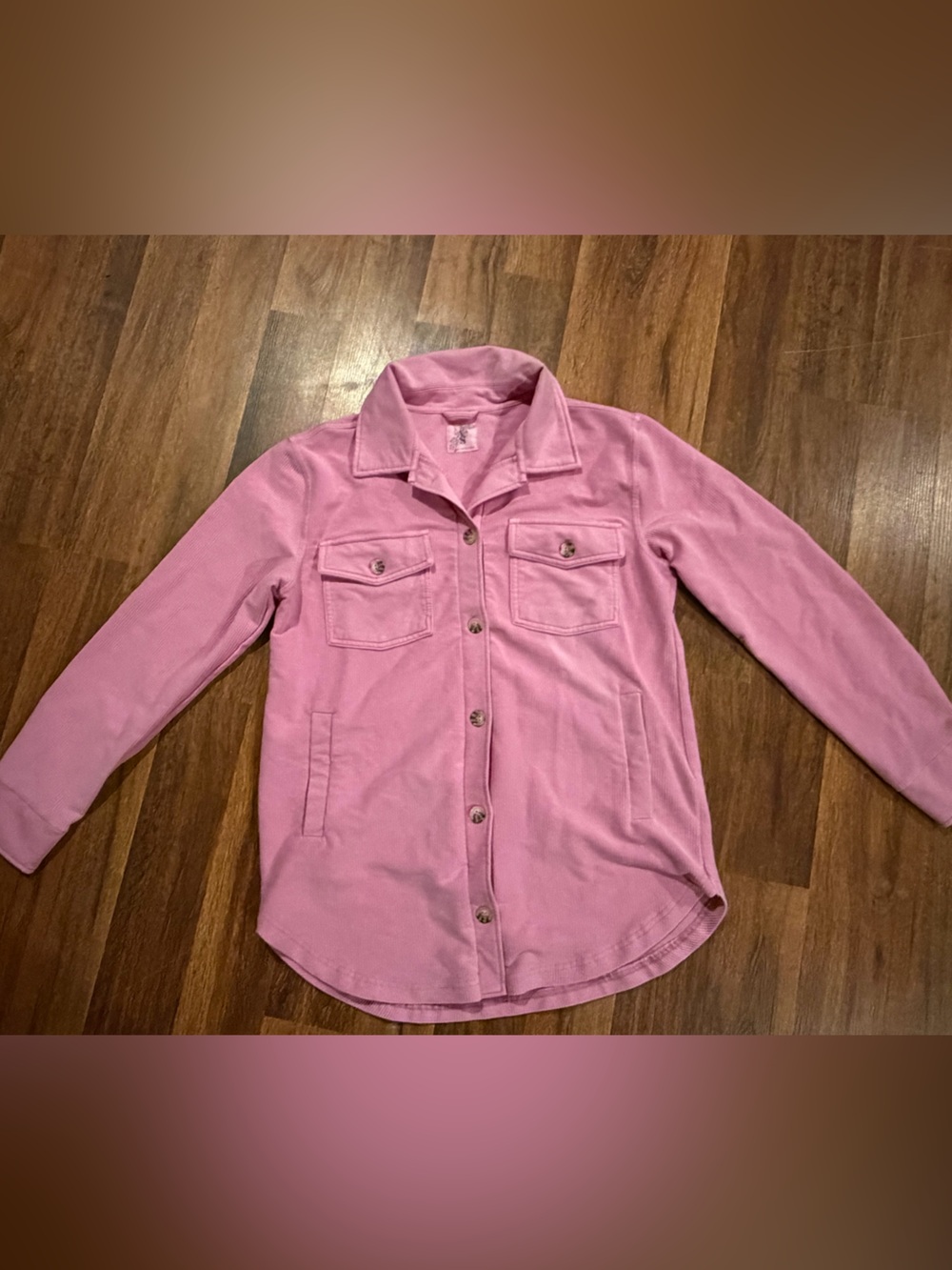 Altar'd State Pink Ribbed Top with Floral Label
